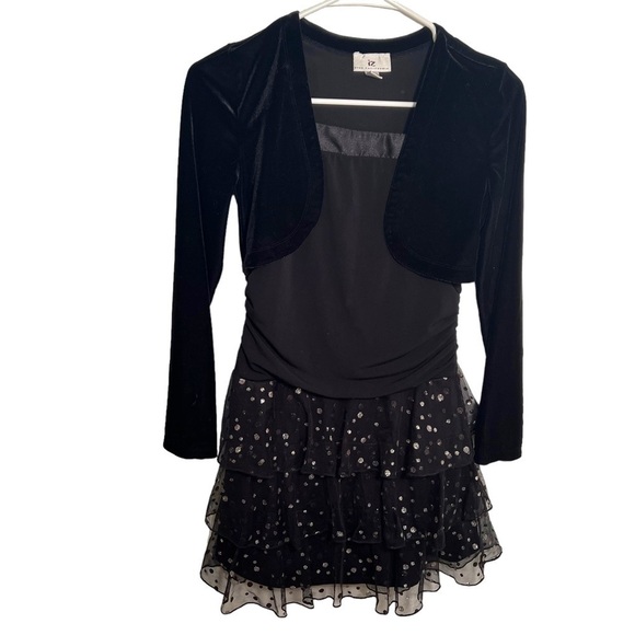 IZByer Formal Dress Black Silver Metallic Dots Velvet - Picture 1 of 11